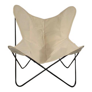 1960s Mid-Century Modern Solid Iron Butterfly Canvas Chair For Sale