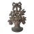Antique Solid Cast Brass Floral Basket Doorstop With Bow and Verdigris Patina For Sale