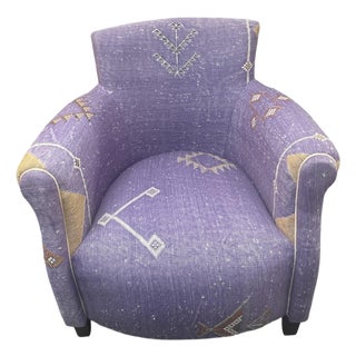 Hand-Tailored Moroccan Sabra Silk Club Chair For Sale