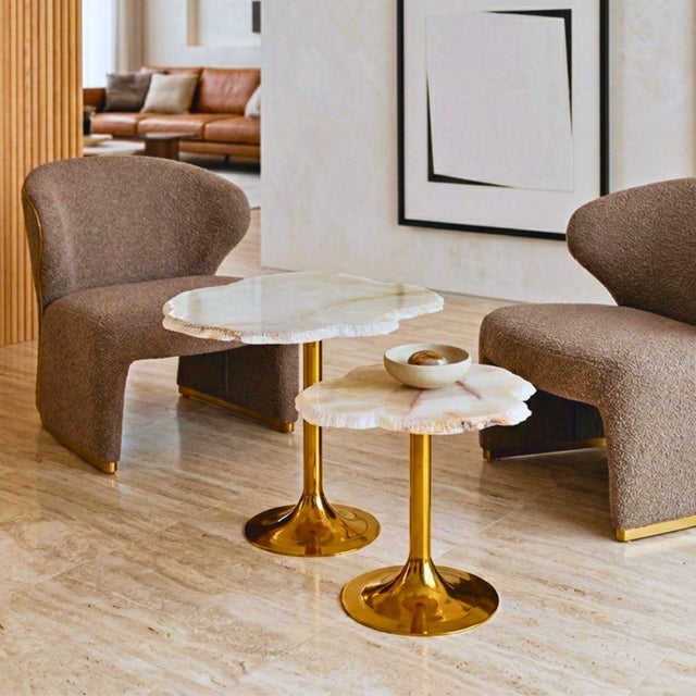 Gold White Onyx Nesting Tables by Forzini, Set of 2 For Sale - Image 8 of 13