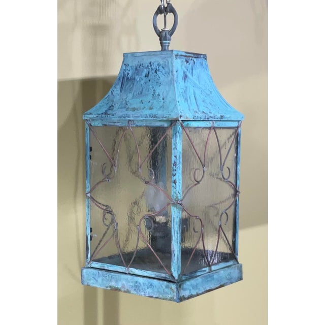 Green Stunning Vintage Copper Hanging Lantern For Sale - Image 8 of 12