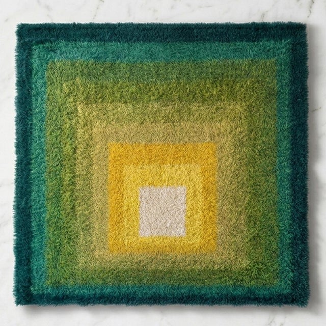 Mid-Century Modern Mid-Century Modern Geometric Op-Art Homage to the Square Shag Rug, 1970s For Sale - Image 3 of 9