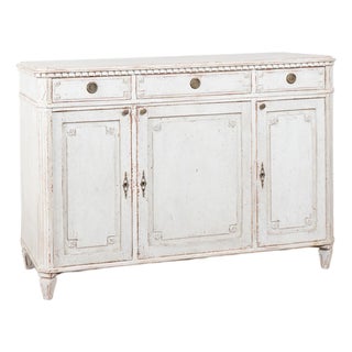 19th Century Swedish Gray Painted Gustavian Pine Sideboard Buffet For Sale