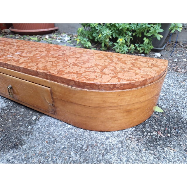 1940s Wall-Mounted Console Table in Light Wood with Drawer and Red Verona Marble Top, 1940s For Sale - Image 5 of 7
