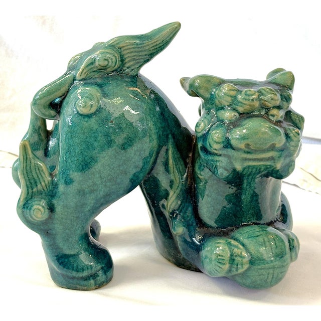 Vintage Turquoise Glazed Ceramic Yang Foo Dog For Sale - Image 4 of 12