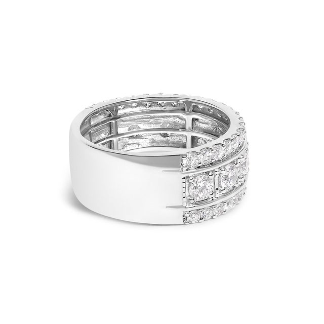 Unveil a celebration of brilliance with this exquisite .925 sterling silver ring, drenched in the splendor of a three-row...