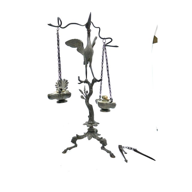 Art Deco Pair of Grand Tour Pompeiian NeoClassical Bronze Heron Oil Lamps with Mouse, Swan For Sale - Image 3 of 18