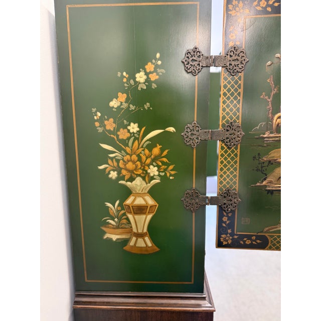 Green Vintage Alexander Bros. Green Asian Lacquered Bar Cabinet/Cupboard on Barley Twist Stand For Sale - Image 8 of 12