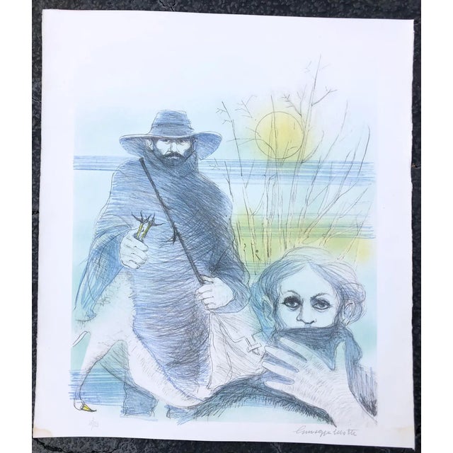 Giuseppe Motti (1908 - 1988) lithe of hunters in winter. Pencil signed and numbered 65 of 125.