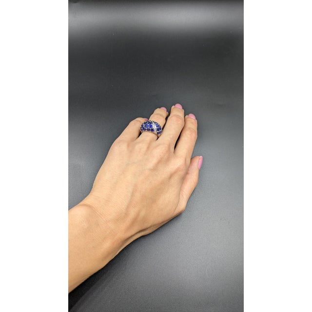 Metal 6.01 Carat Natural Blue Sapphire and Diamond Cluster Platinum Ring, Size 5.25 For Sale - Image 7 of 8