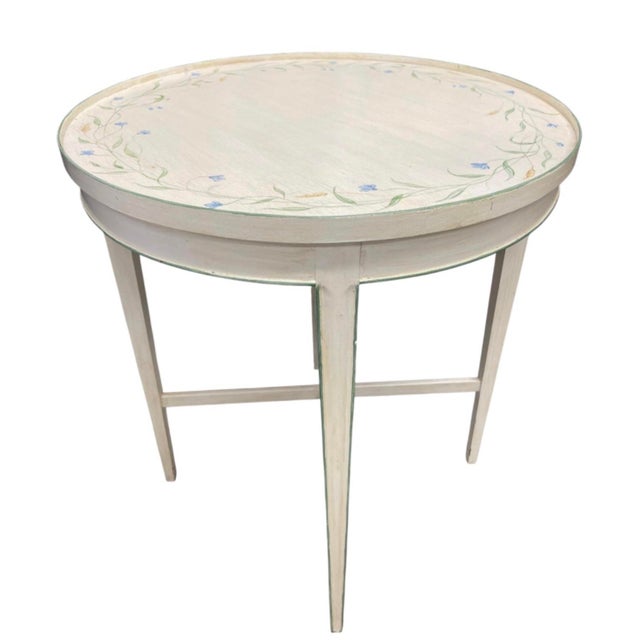 Vintage Hand-Painted French Country Round Accent Table For Sale - Image 4 of 12