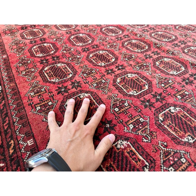 Burgundy Coral Turkmen Bokhara Hand-Knotted Wool Rug - 7'2" X 9'8" For Sale - Image 8 of 11