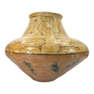 Large Peruvian Shipibo - Conibo Terracotta Pot Handmade With Painted Decoration For Sale