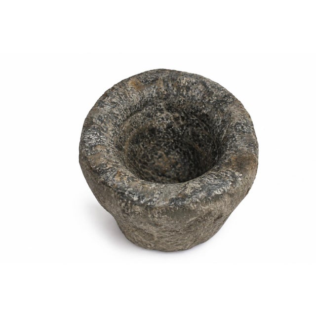 18th Century 18th Century Granite Stone Bowl Charcoal Gray Black 8.7 Lb Mortar Planter For Sale - Image 5 of 11