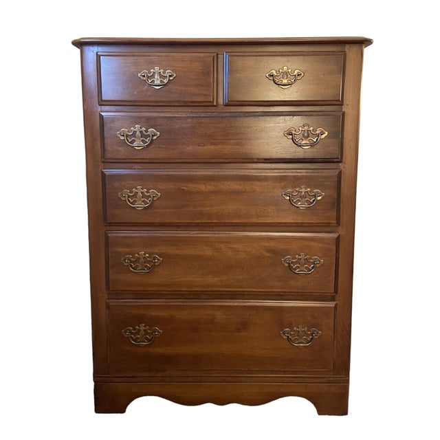 1980s Ethan Allen Dresser Tallboy With Appealing Pineapple Handles