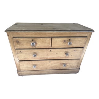 Antique Pine Two Over Two Drawers - Chest of Drawers With Glass Knobs From England For Sale