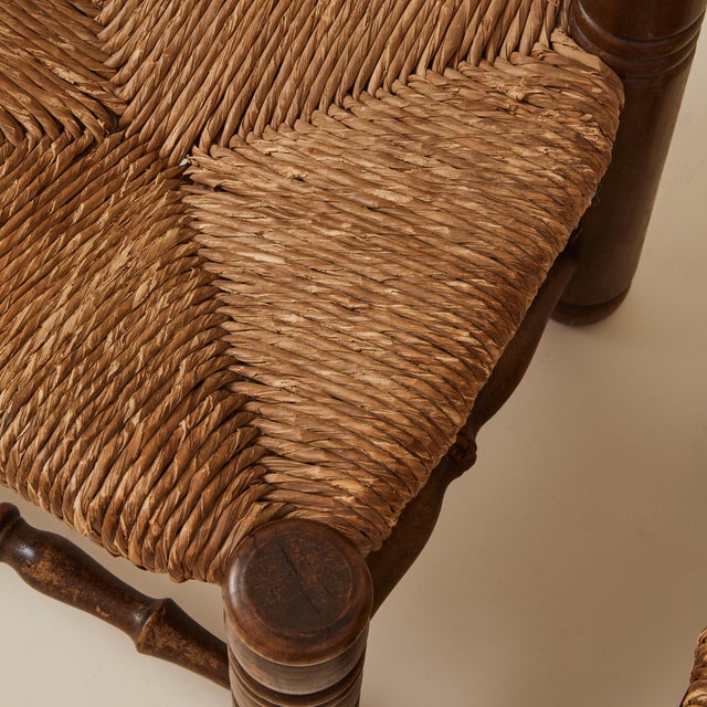 Tan 1960s Charles Dudouyt Brutalist Low Fireside Chairs, Oak and Rush, a Pair For Sale - Image 8 of 9