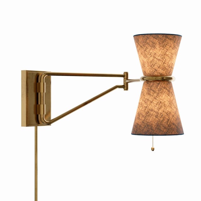 Regina Andrew Gable Swing Arm Sconce, Antique Natural Brass with Storm Blue Shade For Sale - Image 4 of 8