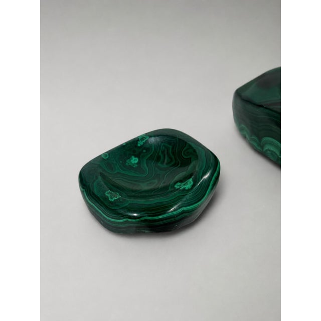 1960s Pair of Carved and Polished Malachite Vide-Poches, or Ash Trays Circa 1960 For Sale - Image 5 of 8