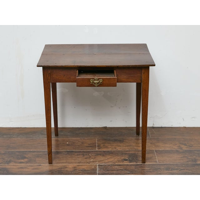 19th Century English Oak Table with Chippendale Brass Pull and Tapered Leg For Sale In Atlanta - Image 6 of 12
