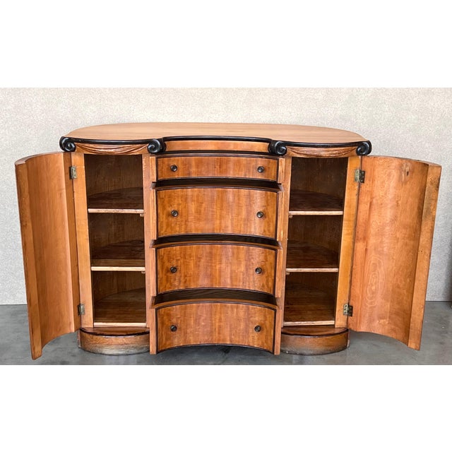 An extraordinary, very fine quality, circa 1920s French burled walnut sideboard (credenza server bar cabinet buffet chest)...