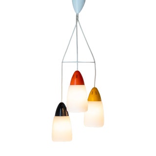 Italian Modern Three-Light Pendant Light in Opaline Glass and Iron, 1970s For Sale