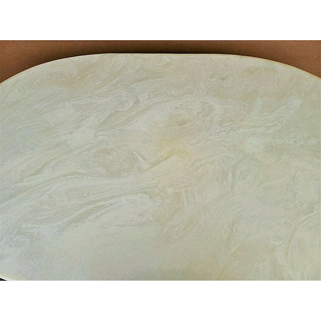 Plastic Vintage Mid Century Modern Solid Resin Faux Marble Oval Pedestal Dining Table For Sale - Image 7 of 13