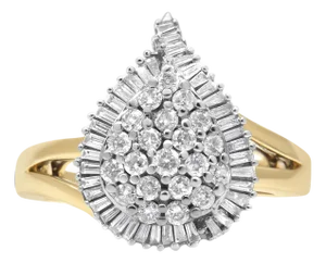 14K Yellow and White Gold 1.00 Cttw Round and Baguette-Cut Diamond Ballerina Cocktail Ring (H-I Color, SI2-I1 Clarity)