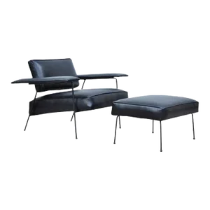 Mid 20th Century Adrian Pearsall Style for Craft Associates Iron Frame Leather Lounge Chair and Ottoman