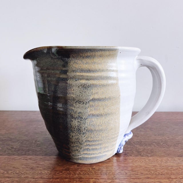 Lovely studio pottery handmade stoneware ceramic pitcher, signed by the artist, “Dellaware 15” on the base. Beautiful...