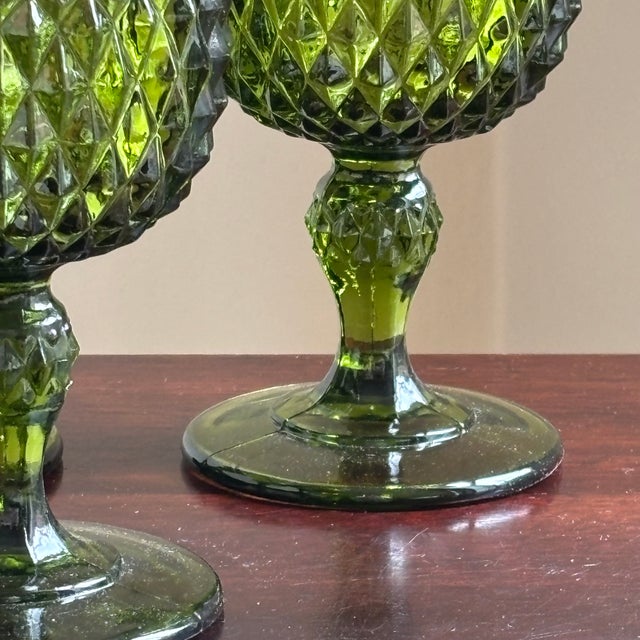 1960s Avocado Green Pressed Glass Goblets — Set of 4 For Sale - Image 9 of 13