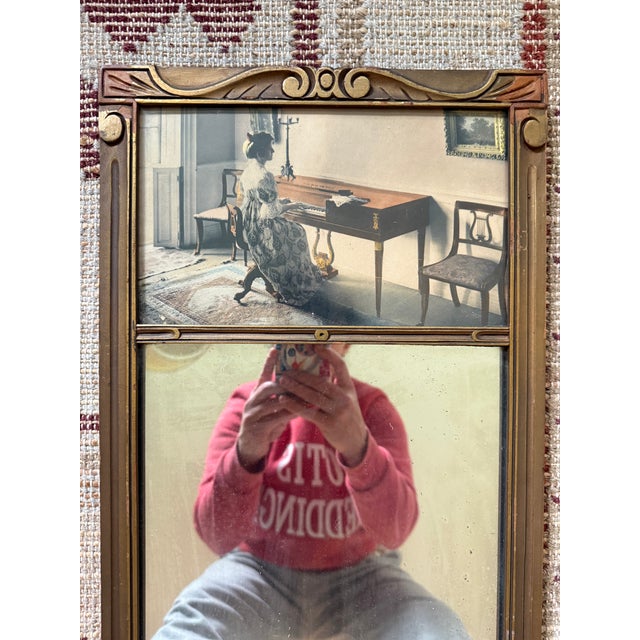 Rustic European Antique Trumeau Mirror With Woman Playing Piano For Sale - Image 3 of 4