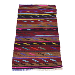 1970s Turkish Oushak Striped Design Colorful Kilim For Sale