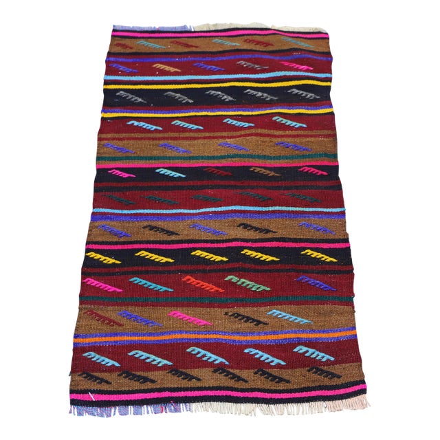 1970s Turkish Oushak Striped Design Colorful Kilim For Sale