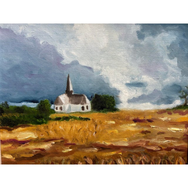 Original Impressionist Oil Painting New England Landscape With Church For Sale - Image 4 of 7