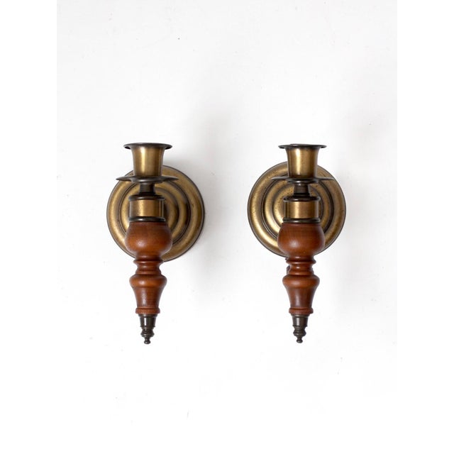 Vintage Colonial Revival Wood Candle Wall Sconces Pair For Sale - Image 6 of 12