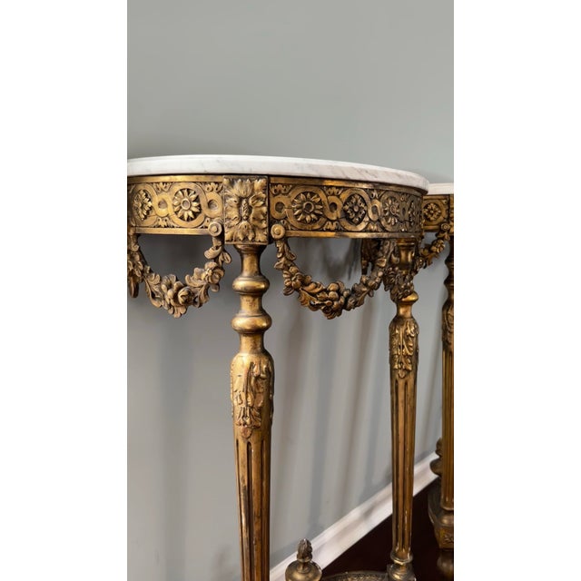 Mid-19th Century Pair of Louis XVI Demi-Lune Console Tables For Sale - Image 4 of 8