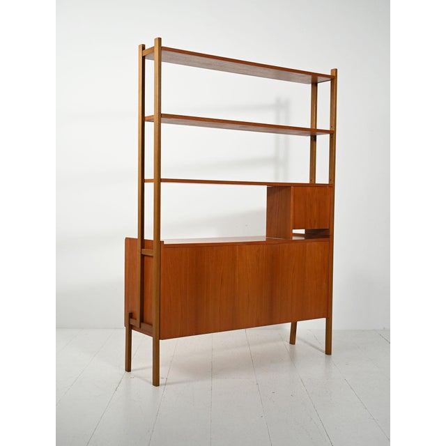 Scandinavian Teak Bookcase with Pull-Out Desk, 1950s-1960s For Sale - Image 3 of 12