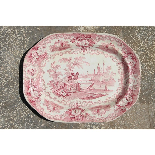 Antique "Wood & Brownfield Grecian Statue" Staffordshire Transferware Platter, Unmarked For Sale - Image 9 of 9