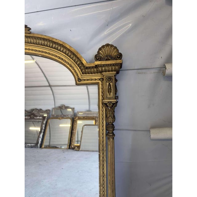 Large Antique English Shaped Top Gilt Overmantle Mirror, 19th Century For Sale - Image 3 of 8