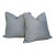 Pair of Fermoie 22" Ruffle Pillows in Blue With Olive Cord For Sale