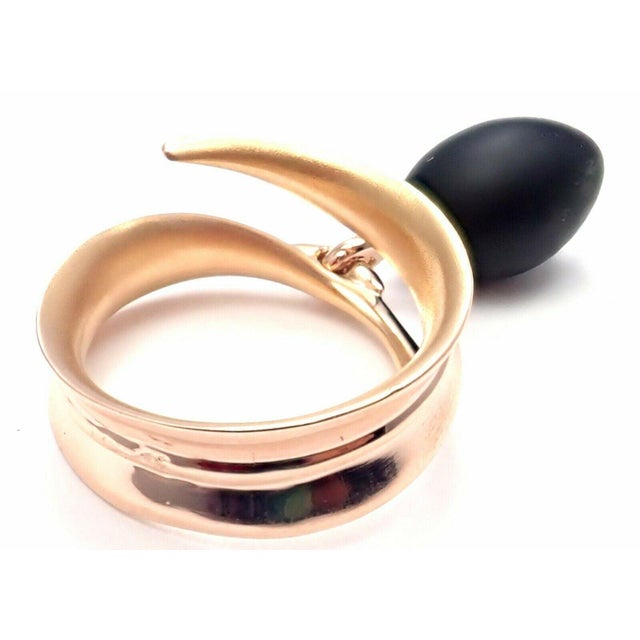Metal Hermes Olive 18k Rose Gold Wood Band Ring For Sale - Image 7 of 10