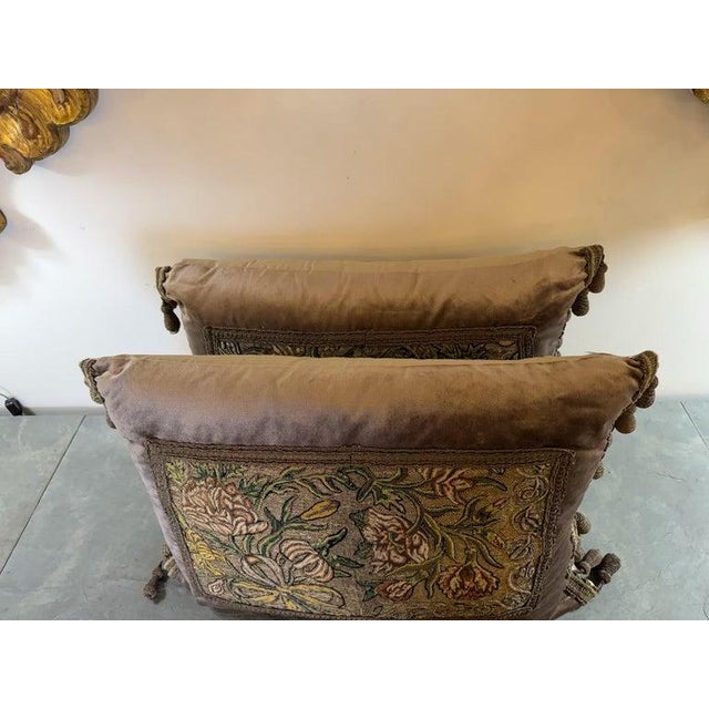 Antique Metallic Embroidered Silk Velvet Pillows, Baroque Style For Sale - Image 9 of 10