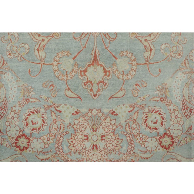 Traditional Antique Persian Floral Rug With Sky Blue Field and Coral Medallion - Rug & Kilim For Sale - Image 3 of 7