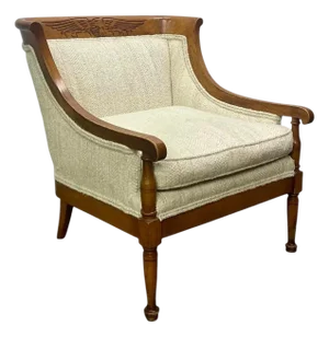 Vintage Traditional American Style Statton Furniture Mahogany & Textured Slub Upholstery Club Chair