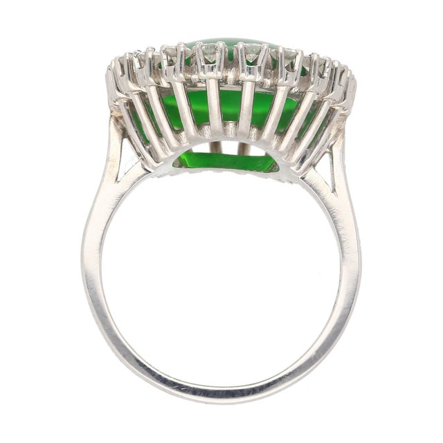 Art Deco Antique Jadeite Jade & Diamond Halo Platinum 900 Statement Ring, Size 6 For Sale - Image 3 of 8