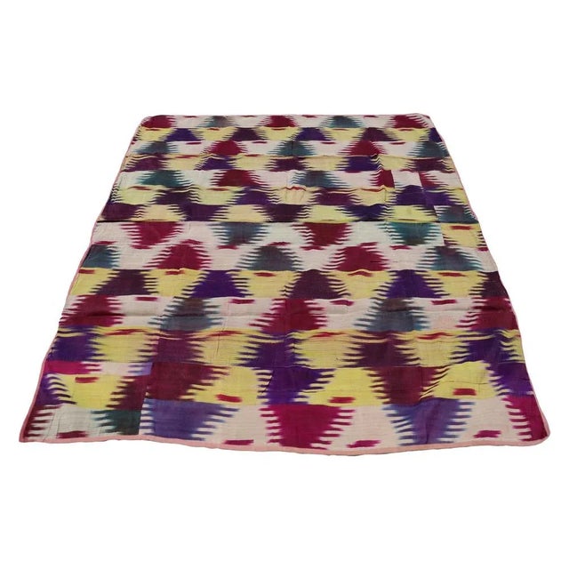 Vintage Uzbek Tribal Silk Ikat Wall Hanging, 1920s For Sale - Image 3 of 13