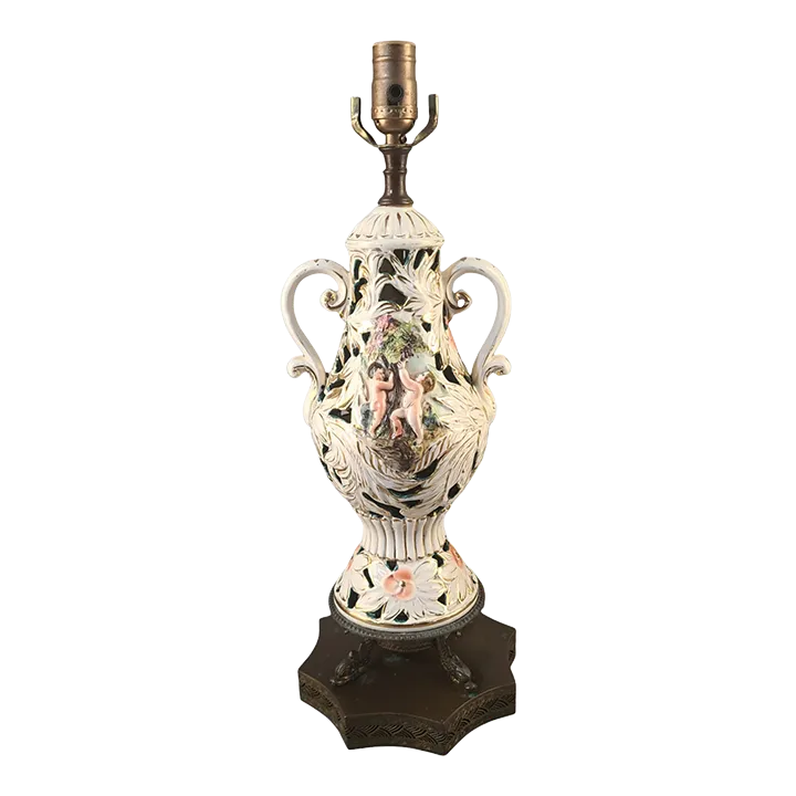 Mid 20th Century Hand Painted Italian Capodimonte Figural Cherub