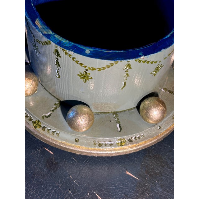 Regency Style Handpainted & Gold Gilded Decorative Green Cylindrical Box With Velvet Interior For Sale - Image 4 of 8