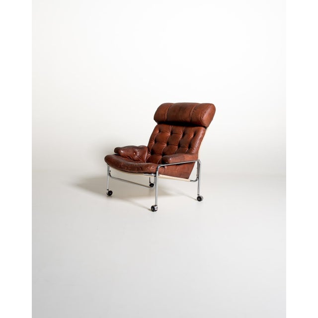 1960s Leather and Chromed Steel Lounge Chair, Sweden, 1960s For Sale - Image 5 of 11